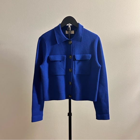 Sezane Sweaters - Sezane Betty Bright Blue Merino Wool Collared Shirt Cardigan Size XS